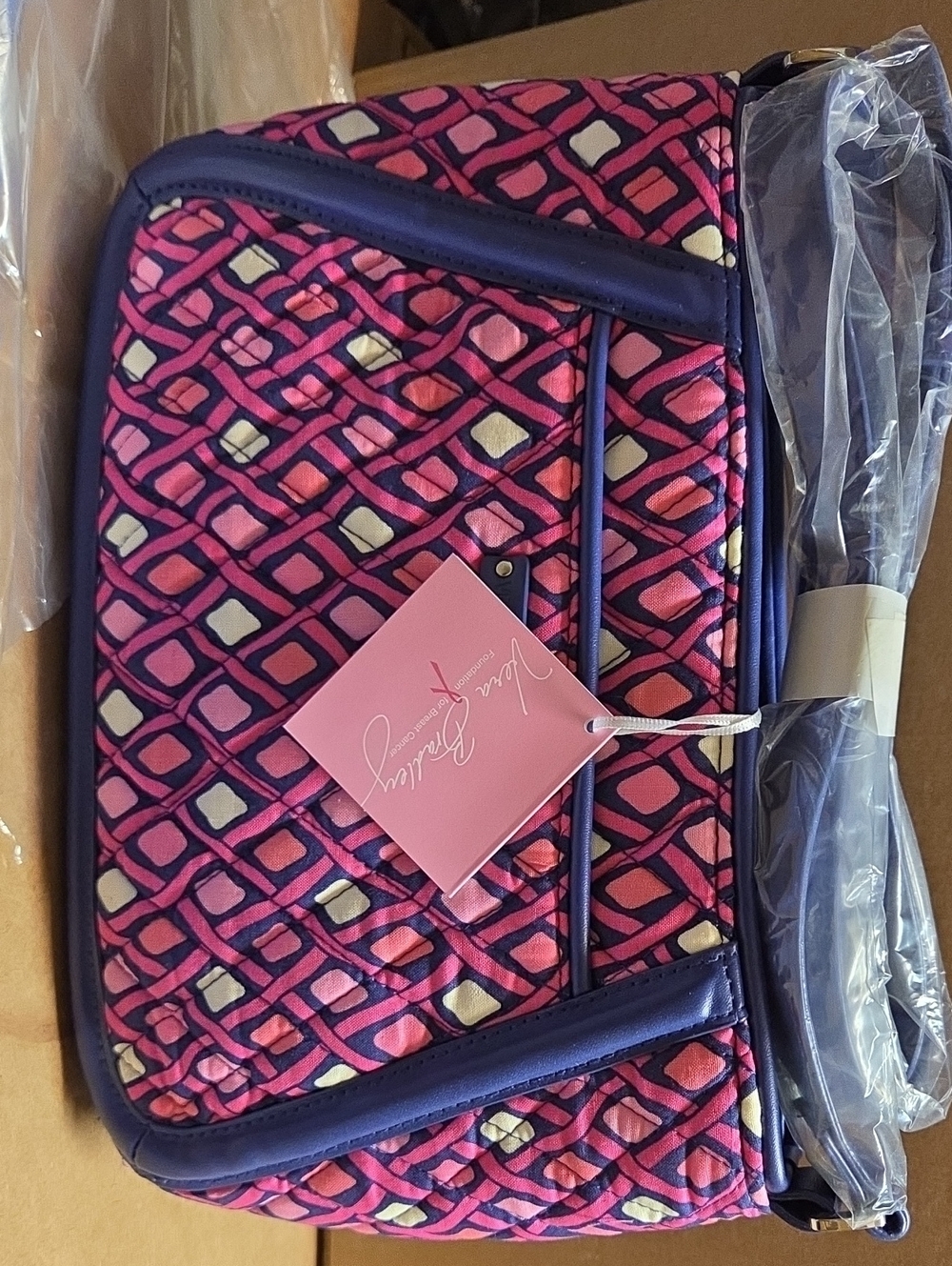 Vera Bradley Pink Navy Geometric Quilted Cosmetic Crossbody